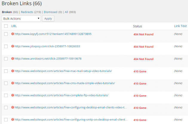 Wordpress broken link checker