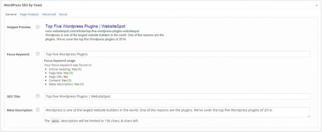 Yoast SEO wordpress plugin screenshot